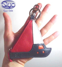 Keychain And Wallet Card Holder Coin Purse In Leather Sailboat Shape