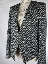 Mario Serrani Italy Womens Black White Open Front Stretch Blazer Jacket Size S