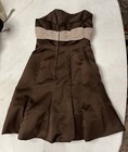 ALFRED ANGELO 7044 Mocha Brown Satin Short Cocktail Dress Strapless SZ XS — photo 2