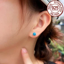 Fashion 925 Sterling Silver Blue Turquoise Earrings Stud Women Costume Jewelry