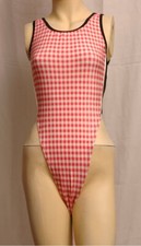 Red Checkers Black Spandex Thong Leotard for Women size 8 Small