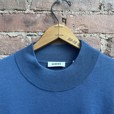 Sandro Paris Men s Mockneck Sweater, Sz XXL, French Blue 100% Wool