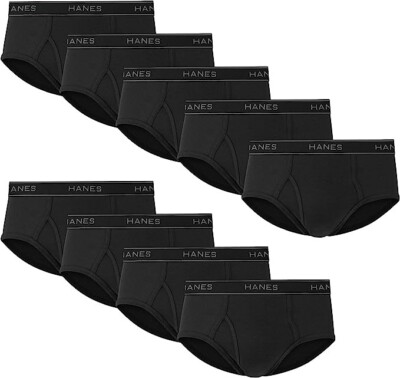 Hanes Brief 3, 9 or 12 All Black Men TAGLESS No Ride Up Comfort Flex Waist Black