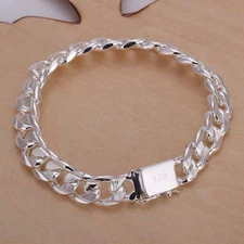 Fashion Solid 925 Silver 10MM Men Women Chain Bracelet Jewelry hot Wedding