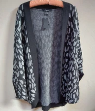 New Cejon Oversized Open Front Knit Cardigan Sweater Metallic Black One Size
