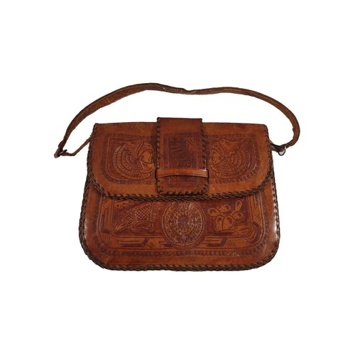 VTG Leather Hand Tooled Mexico Aztec Mayan Purse Unbranded