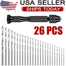 26 Pcs Mini Micro Hand Drill Bits Set Small Manual Keyless Chuck Pin Vise Rotary