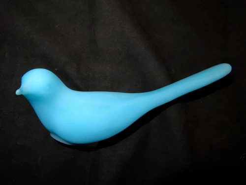 Vintage FENTON Satin Art Glass Blue Bird of Happiness,  label intact