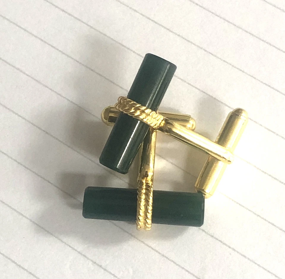 Vintage Jade Cufflinks, Boxed, Excellent Condition 925 - image 4 of 4