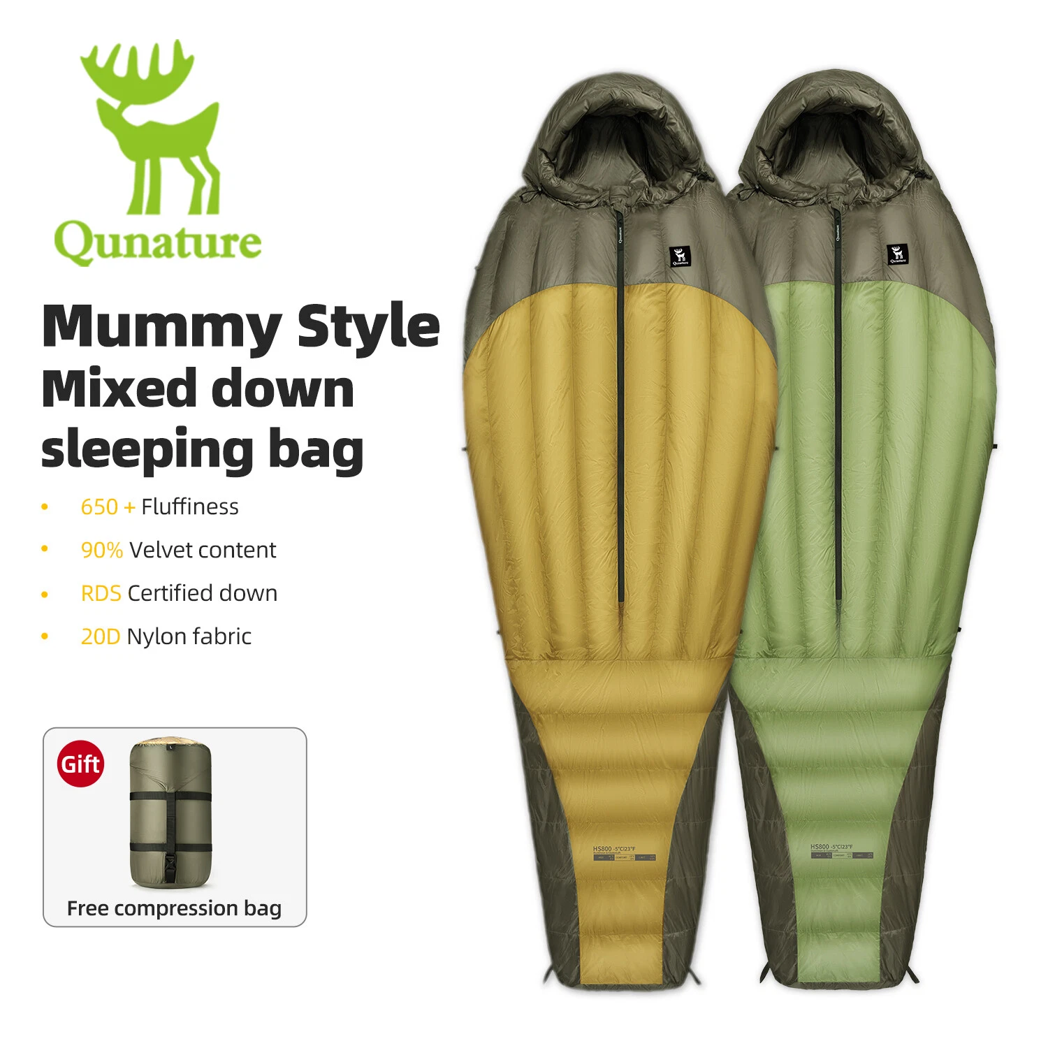 Qunature Mummy style Sleeping Bag Duck Down Outdoor Camping Warm Adult Sleeping