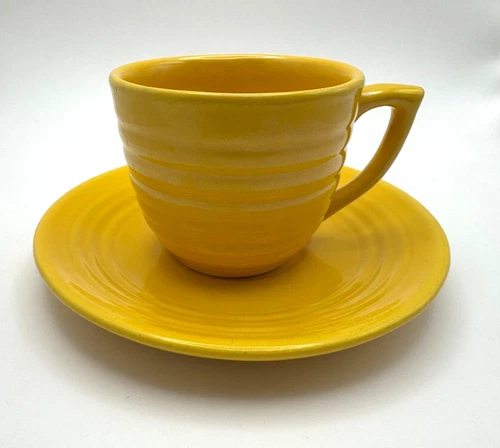 Vintage Bauer Pottery Yellow Coffee Cup & Saucer Ring Ware - EXCELLENT CONDITION