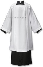 White Surplice Priest Clergy Square Neck Polyester Box Pleated Size: S, M, L, XL
