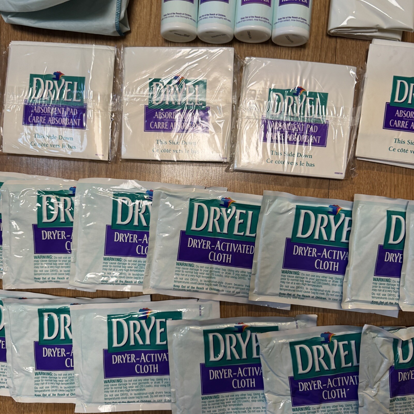 Vtg Dryel LOT bags, dryer cloths, stain remover, absorbent pads 1997 Bundle