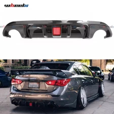 FOR 2014-2017 INFINITI Q50 CARBON FIBER REAR BUMPER DIFFUSER W/ LED BRAKE LIGHT