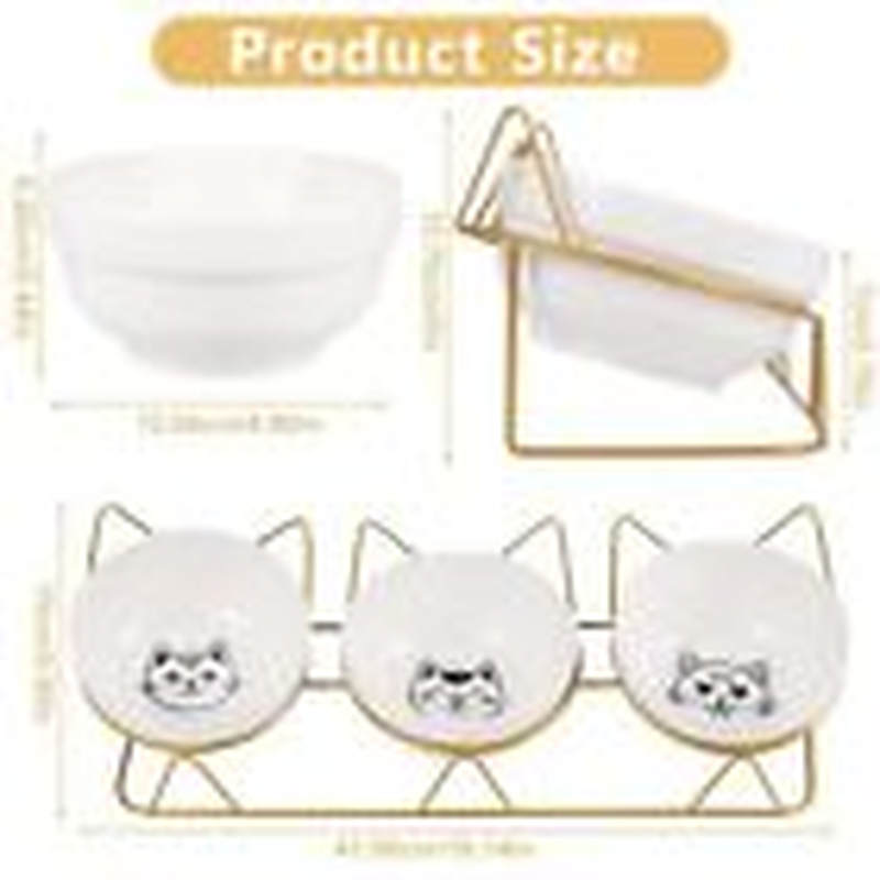 Elevated Cat Bowls with 3 Ceramic Bowls,5 Inches Food & Water Bowls 15