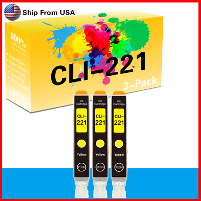 (3PK,Yellow) CLI221 CLI-221 Ink Cartridge for MX860 MX870 MP560 iP4600 Printer