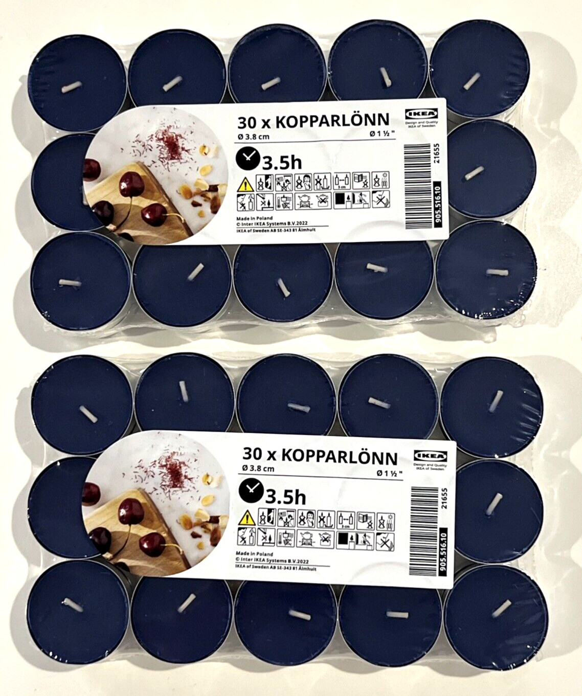 Pack of 60 IKEA Kopparlonn Candle Scented tealight, almond & cherry/blue, 3.5 hr