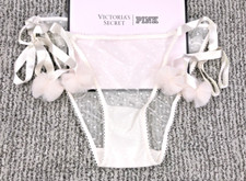 Victoria's Secret Tease NWT Medium White Bridal Pom Pom Side Tie Bikini Panty