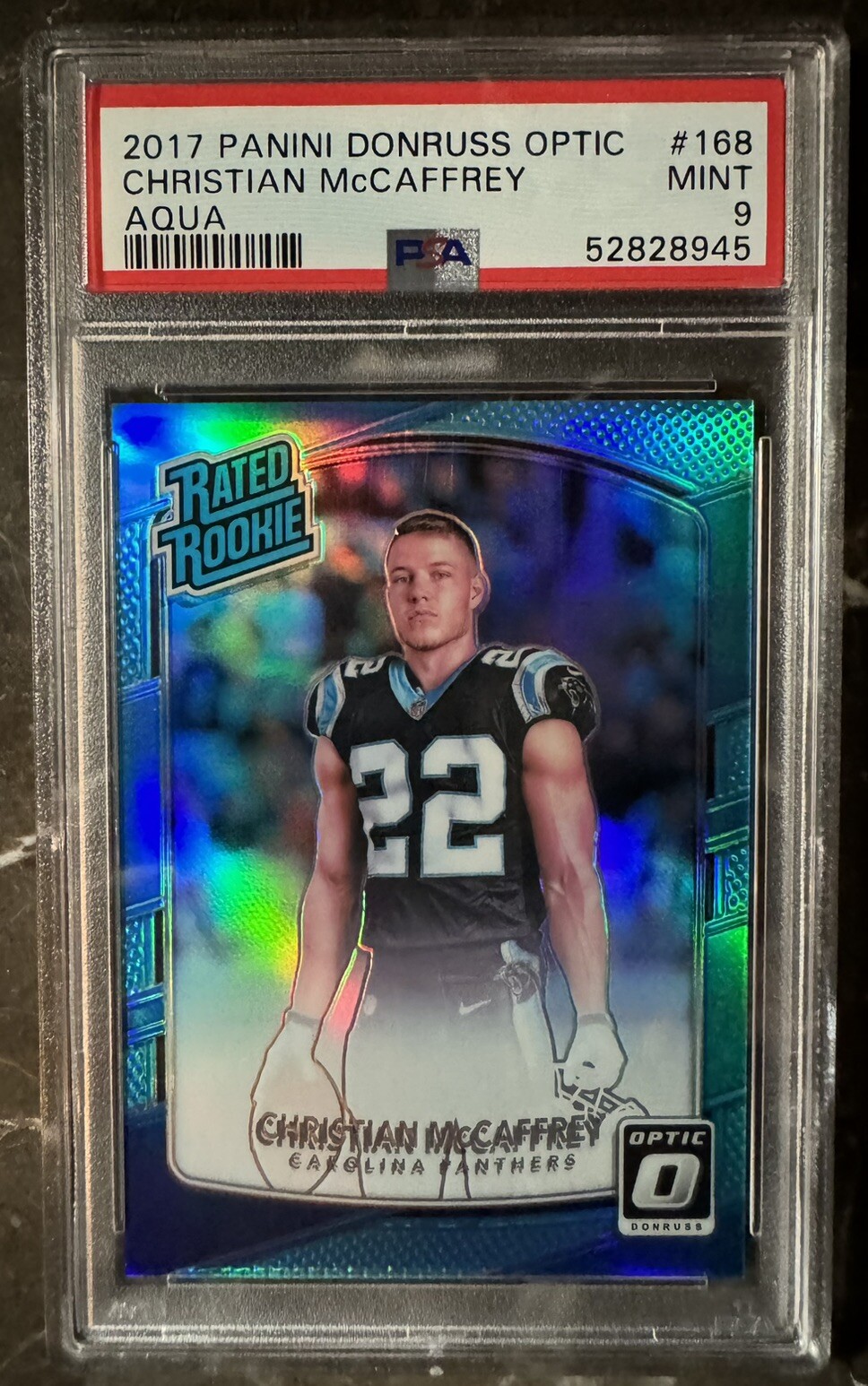 2017 Donruss Optic #168 Christian McCaffrey Aqua 292/299 Rookie RC PSA 9 Mint