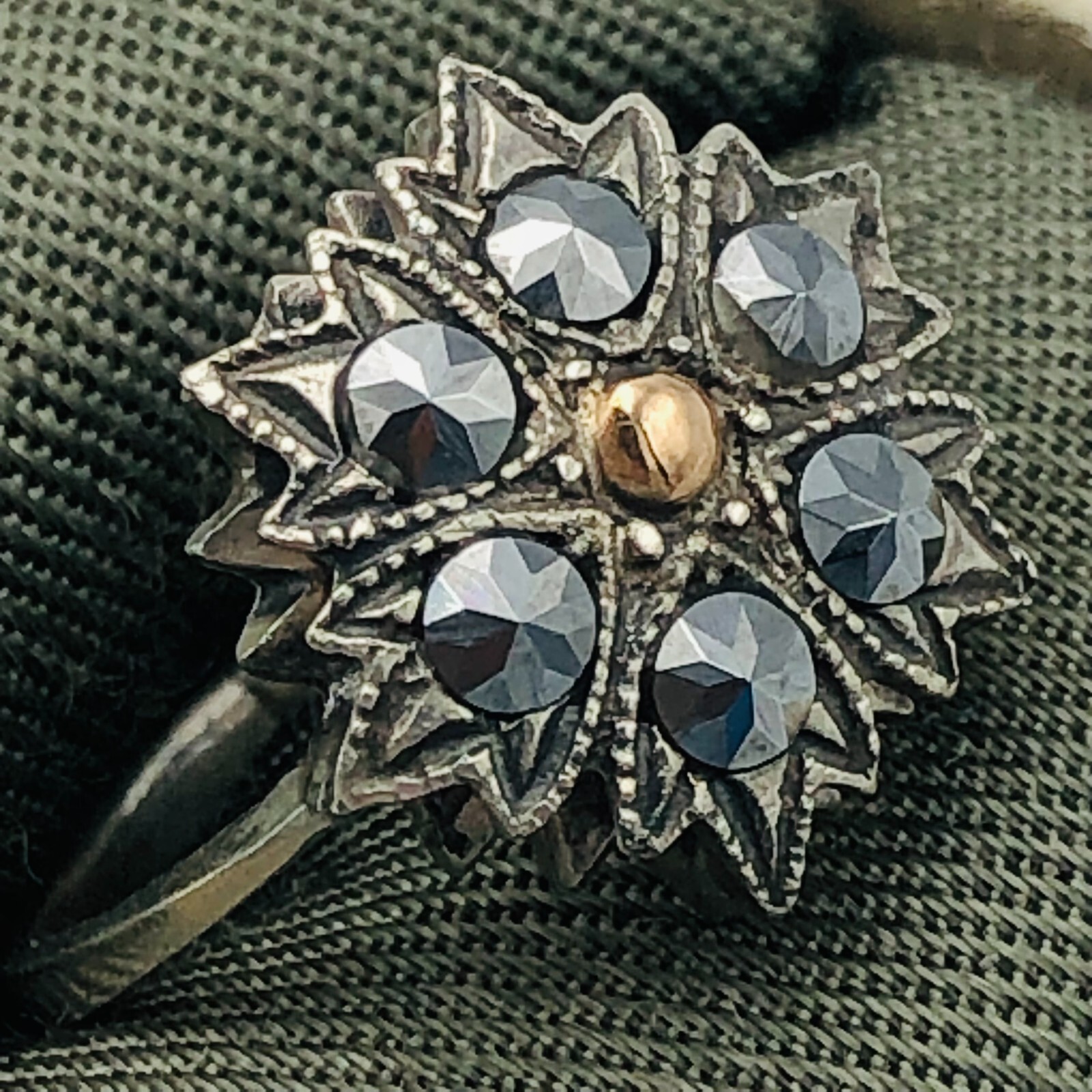 Vintage Marcasite Flower Ring Solid Silver 875 14… - image 7