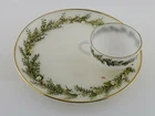 Vintage Milk Glass Luncheon Snack Tray Plate and Cup Hand Painted White Flowers