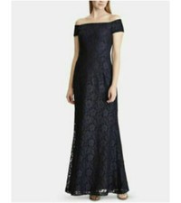 NEW Lauren Ralph Lauren Women s Lace Overlay Evening Dress Gown Navy Blue Sz 2