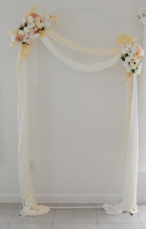 4 Pc Wedding Arch Floral Set with Ivory Blush Chiffon draped Ceremony Backdrop