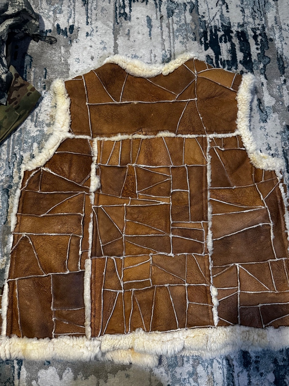 Vintage Shearling Patchwork Vest Brown Suede Leat… - image 17