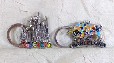 Barcelona Spain Two Metal Key Rings Souvenir Keychains