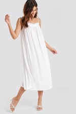 NA-KD women's dress summer dress flowing straight neck midi dress, white, DE 34