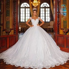 Elegant Wedding Dresses Lace Applique Beading O-Neck Sleeveless Ball Bride Gowns