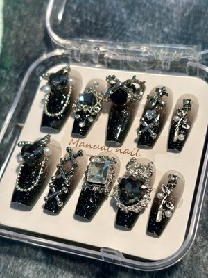 Luxury Handmade Reusable Pressed on Nails Gothic Victorian Dark Queen
