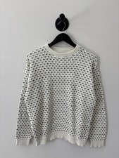 Vintage Sweater Mens Medium White 90s Crewneck Pullover Grandpa Geometric
