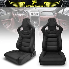 Universal Reclinable Racing Seat + Dual Slider x2 Black PU & Carbon Leather