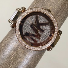 Michael Kors Parker Women MK6176 Pave Bezel Gold Tone Quartz 39mm Watch 6 1/2"