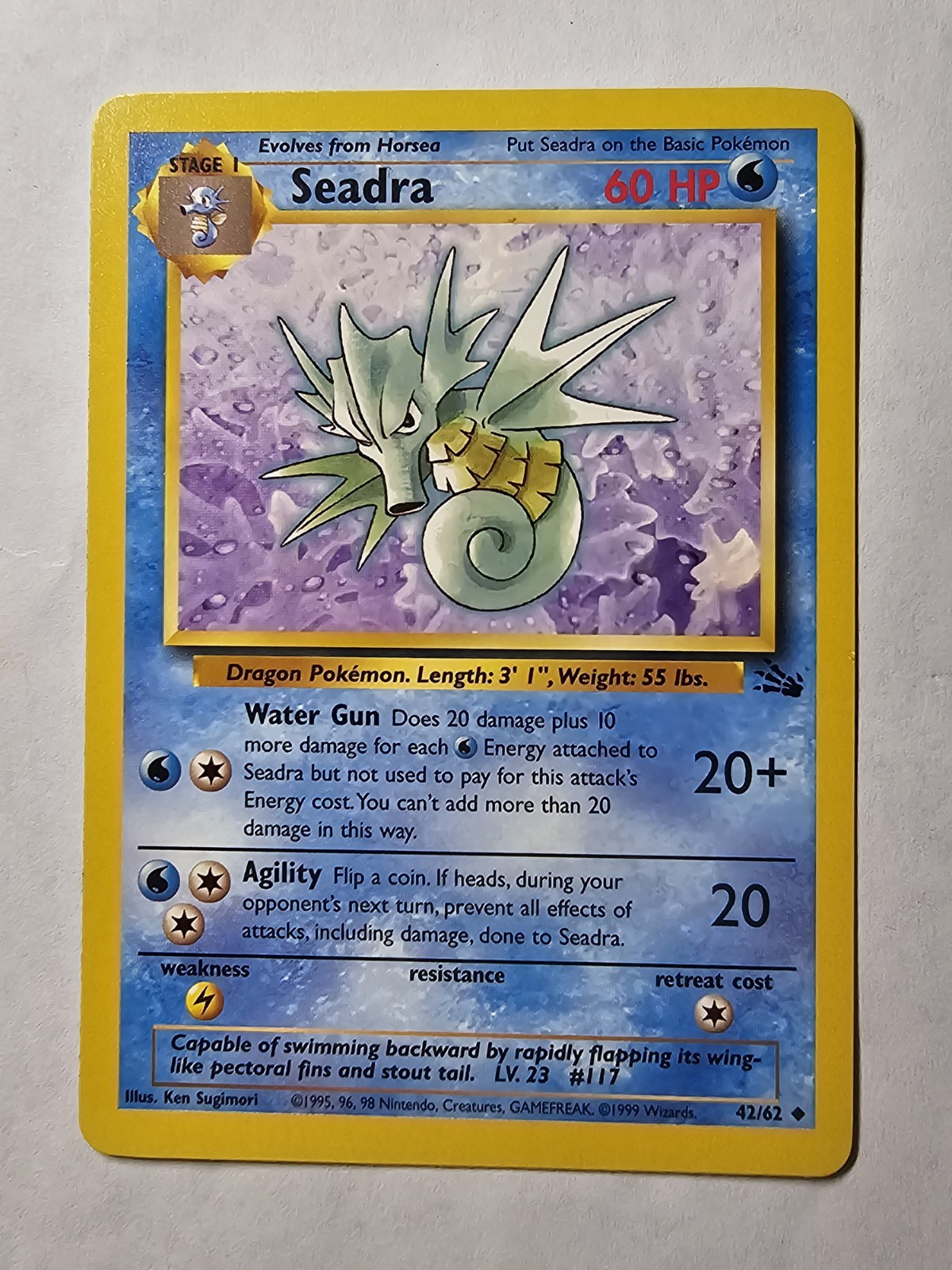 🌊 Seadra 42/62 - 1st Edition Fossil Pokémon Card - EX+/NM- WOTC Vintage 🌊