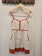 Cope Urban Outfitters Linen Cotton Dress Cream Red Retro Pin Up Casual Small