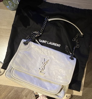 SAINT LAURENT Crinkled Calfskin Matelasse Monogram Medium Niki