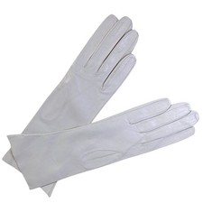 Vintage Lavable Leather Opera Gloves   7 White Mid Length Made in France