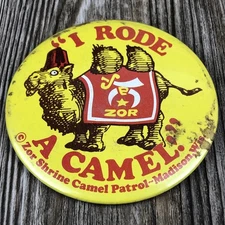 Vintage Shriners I Rode A Camel Zor Shrine Patrol Madison Wisconsin Pinback Pin