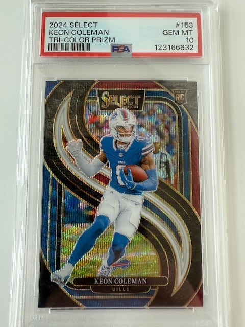KEON COLEMAN 2024 Panini Select Tri-Color Prizm RC #/249 PSA 10 Bills RC #153