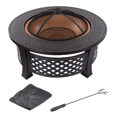 32 in. Steel Round Fire Pit w/Spark Screen and Log Poker