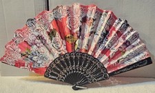 SMALL ORIENTAL FOLDING HAND FAN WITH A ROSES FLORAL FLOWER COLORFUL DESIGN Q