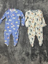Magnetic Me Blue and Cream Baby Footed Pajamas Set with Dog and Space Prints, Ma