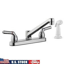Classic Two Handle Kitchen Faucet W/ Side Sprayer Chrome Washerless 8in Center