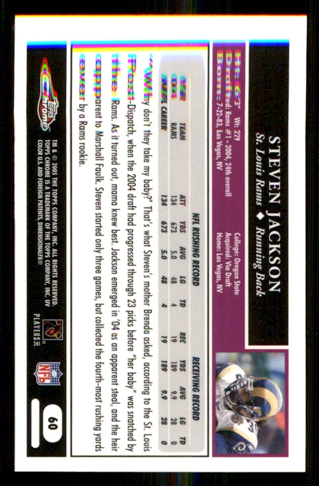 2005 Topps Chrome #60 Steven Jackson - Image 2 of 2