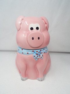 Retro Ceramic Pig Cookie Jar Pink LB8