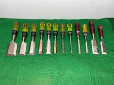 (12) Vtg Wood Chisels Stanley No. 60 + Pro, Millers Falls No. 30 + 1430, Fuller.