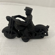 Vintage Cast Iron Police Rider on Motorcycle Toy Harley Style Moving Wheels 6