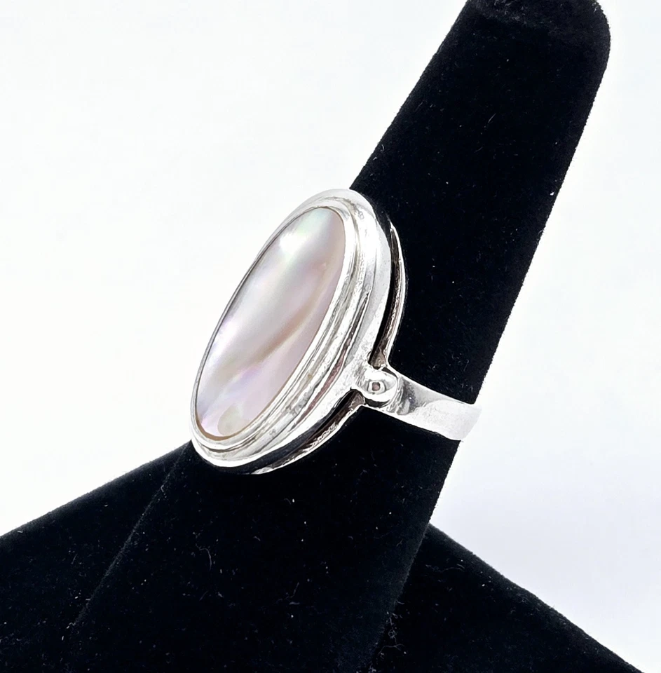 Vintage Sterling Silver Stunning Mother of Pearl Inlay Ring Size 7 - 5.4g - Image 3 of 4